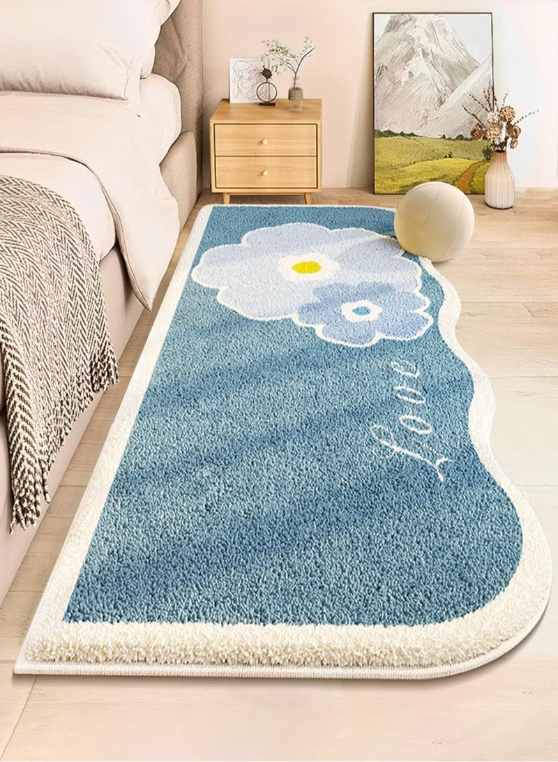 LOOPITYS Blue fresh floral imitation cashmere carpet, bedroom bedside carpet, household wear-resistant, cooling insulation, anti slip carpet, coffee table, window pad - Image 1